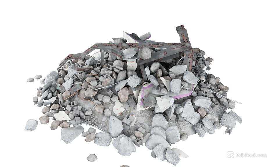 Large Pile of Stone and Wood Construction Debris from Demolition Site 3d model 