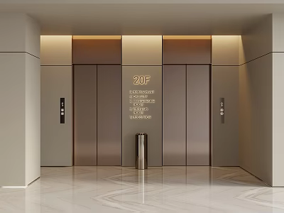 Elevator in High end Commercial Building with 20th Floor Sign Marble Floor and Modern Lighting Design 3d model