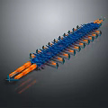 Game Movie Character With Blue Orange Mechanical Long Spiked Limb And Sci Fi Futuristic Look