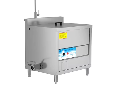 Commercial Stainless Steel Kitchen Equipment With Control Panel Warning Label And Support Legs 3d model