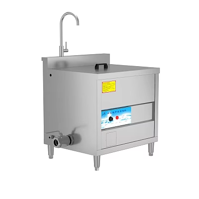 Commercial Stainless Steel Kitchen Equipment With Control Panel Warning Label And Support Legs 3d model