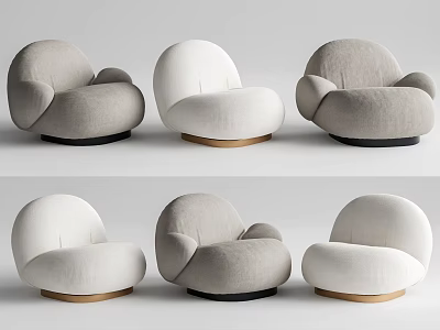 Modern Single Sofa With Round Design Plush Cushion And Wooden Base In Neutral Tones 3d model
