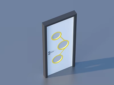 Modern White Panel Door With Black Frame And Yellow Circular Decorations 3d model