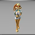 Anthropomorphic Rabbit Character And Bunny Creature With Blue White Athletic Outfit Green Accents Standing Pose