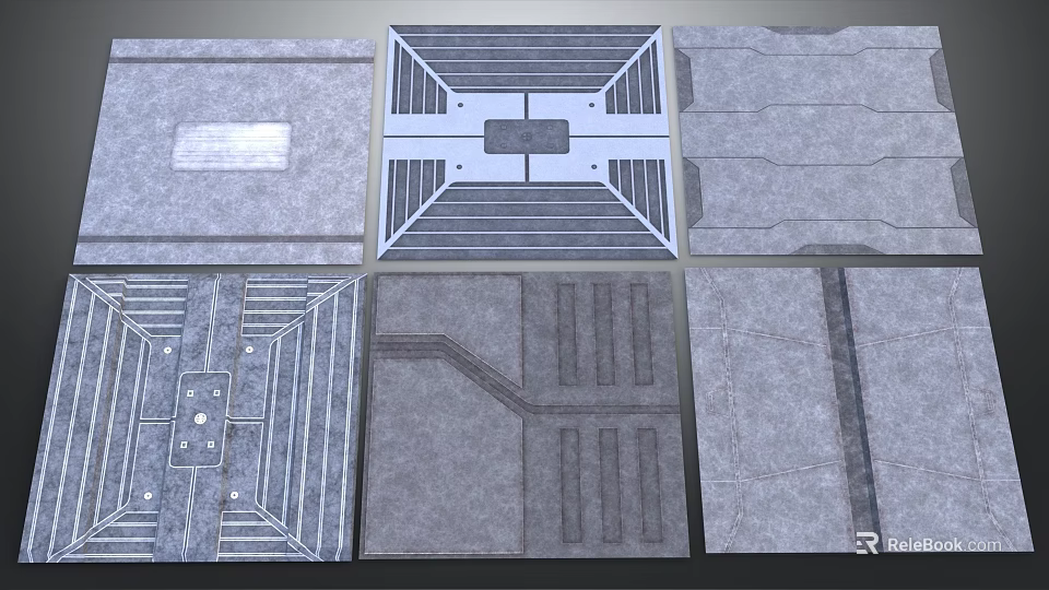 Grey Floor Tiles With Various Textures Patterns And Geometric Designs 3d model 