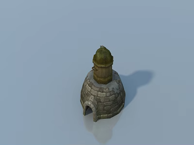 Stone Built Structure with Arched Swing Door and Golden Dome Top Design 3d model