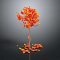 Tree With Orange Red Leaves And Scattered Fallen Leaves On Gray Background 3d model