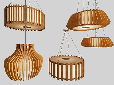 Modern Wooden Pendant Lights With Various Unique Designs And Natural Wood Details 3d model