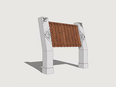 Traditional Wooden Billboard Design With White Stone Pillars And Ornate Carved Decorations 3d model