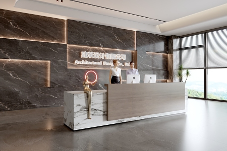 Modern company front desk background wall reception area bar desk reception desk hall simple lobby 3d model