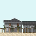 Modern Chinese Style Detached Villa With Gray Stone Walls Black Roof And Wooden Pergola