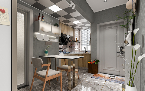 Kitchen Modern Apartment Single Apartment 3d model