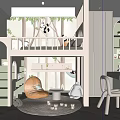 Kids Room Interior With Bunk Bed Green Vine Decor Lower Play Area And Study Desk