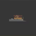 Wooden Log Residential House With Gabled Roof Green Lawn And White Car On Stone Driveway