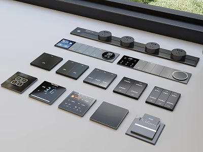 Modern Black Smart Home Control Panels With Touchscreen And Button Design 3d model
