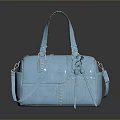 Stylish Light Blue Leather Handbag With Hand Straps Shoulder Strap And Stud Details