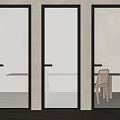 Modern Hinged Doors With Black Frames Featuring Ribbed Frosted And Clear Glass 3d model