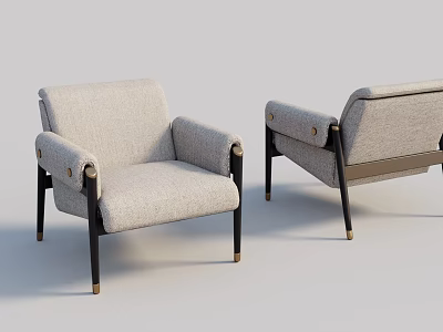 Elegant Modern Dining Chairs With Light Gray Fabric Armrests And Black Metal Legs 3d model