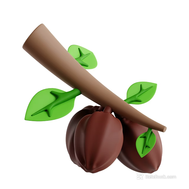 Wooden Stone Decorative Ornament With Green Leaves And Natural Design Elements 3d model 