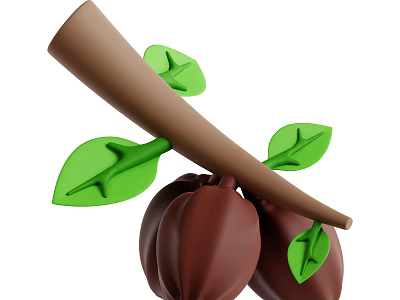 Wooden Stone Decorative Ornament With Green Leaves And Natural Design Elements 3d model