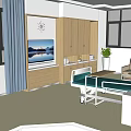 Comfortable Hospital Room Interior With Wooden Cabinets TV Sofa And Plants