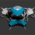Futuristic Blue And White Cosmic Spaceship With ADV Logo And Sleek Aerospace Design