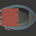 Small Traditional Wooden Boat With Red Roof Lifebuoy And Round Window For Leisure Water Transportation