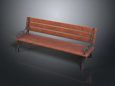 Wooden Public Bench With Metal Armrests And Classic Design For Outdoor Public Areas 3d model