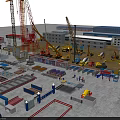 Active Construction Site With Tower Cranes Heavy Machinery And Building Materials 3d model