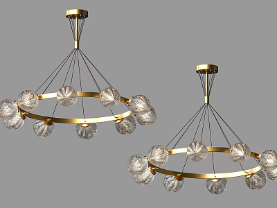 Modern Circular Chandelier With Golden Frame And Transparent Glass Balls 3d model
