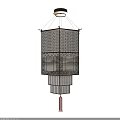 Traditional Chinese Style Chandelier With Lattice Design Landscape Painting And Tassel Decoration