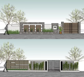 modern gate villa courtyard gate entrance 3d model