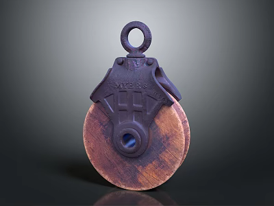 Vintage Metal Pulley With Wooden Wheel And Rustic Industrial Design 3d model