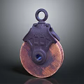 Vintage Metal Pulley With Wooden Wheel And Rustic Industrial Design