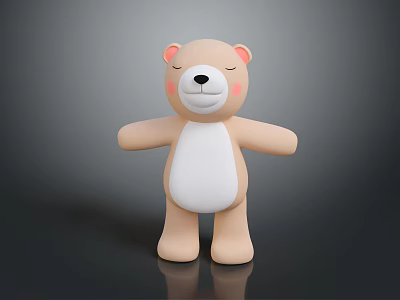 Cartoon Bear Toy With Light Brown White Belly Closed Eyes Blush Cheeks And Outstretched Arms 3d model