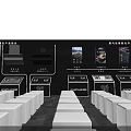 Professional Stage Setup With Bright Lighting Seats And Brand Display Screens