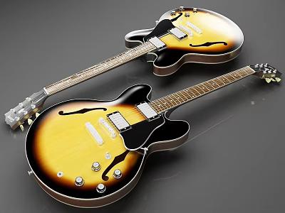 Vintage Sunburst Semi Hollow Electric Guitars With Mahogany Neck And Pickup Design 3d model