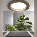 Japanese Style Interior Landscape With Pine Tree Stone Lantern And Zen Garden Elements 3d model