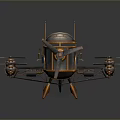 Steampunk Airship Design Featuring Metallic Structure Orange Blue Details And Propellers 3d model