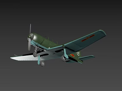 Vintage Green Fighter Aircraft With Propeller Landing Gear And Wing Insignia In Flight 3d model