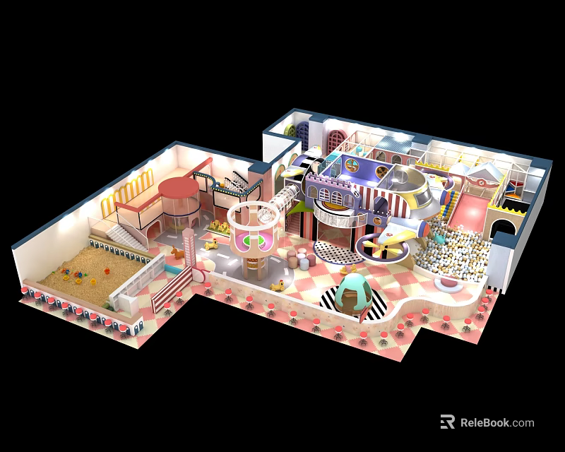 Colorful Kids Playground Design With Slides Activity Areas And Interactive Play Structures 3d model 