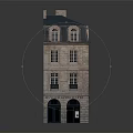 European Style Multi Story Building With Light Facade Dark Roof And Arched Doors