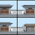 Traditional Chinese Entrance Gate With Black Tiled Roof Stone Lions And Wooden Doors