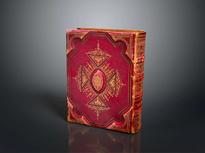 Vintage Red Cover Book With Intricate Gold Decorations And Classic Elegant Design 3d model