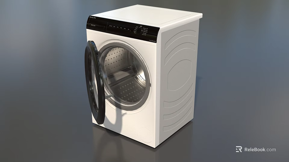 White Front Load Washing Machine With Modern Design And Black Control Panel 3d model 