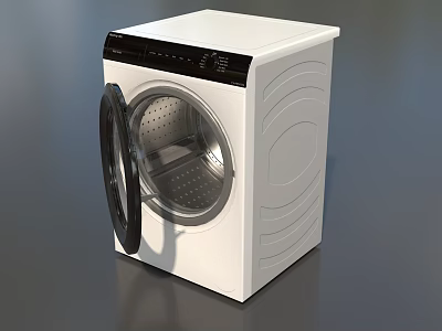 White Front Load Washing Machine With Modern Design And Black Control Panel 3d model