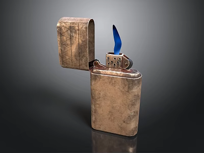 Open Metallic Lighter with Blue Flame and Vintage Design for Daily Household Use 3d model