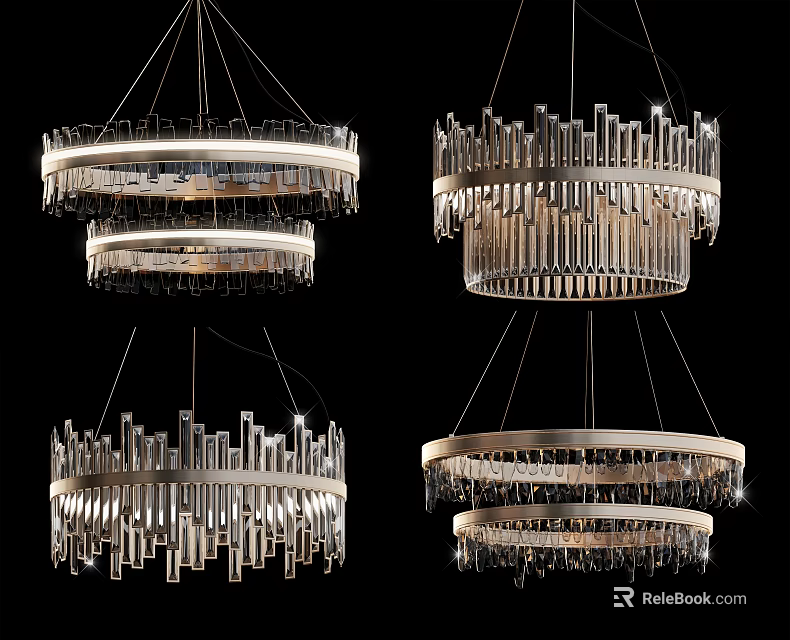 Modern Crystal Chandeliers With Geometric Frames And Hanging Crystal Elements 3d model 