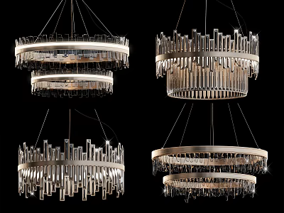 Modern Crystal Chandeliers With Geometric Frames And Hanging Crystal Elements 3d model