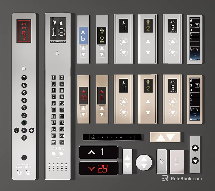 Elevator Control Panels With Modern Design Buttons Digital Displays And Interfaces 3d model 